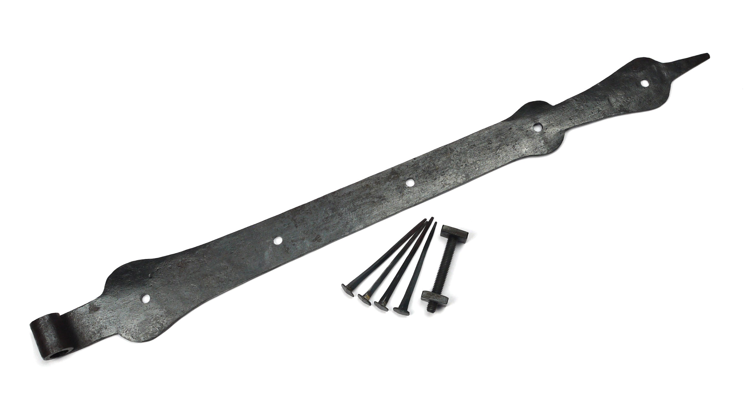 Geschmiedetes Torband, Langband mit geschmiedeten Nägel und Schloßschruabe